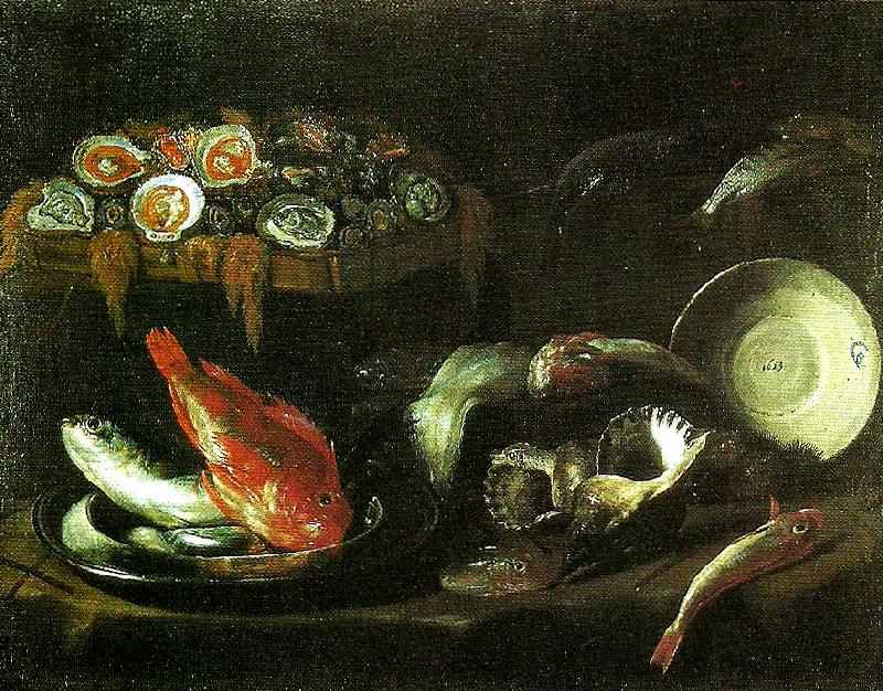 Giovanni Battista Recco stilleben med fisk och ostron Germany oil painting art